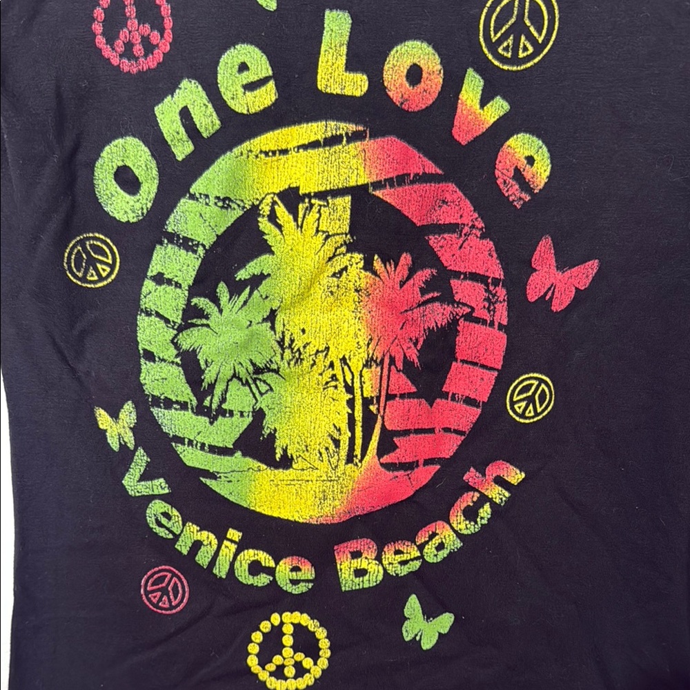 One Love Venice Beach Ladies T Shirt - Black
